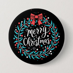 Merry Christmas Berry Wreath Button