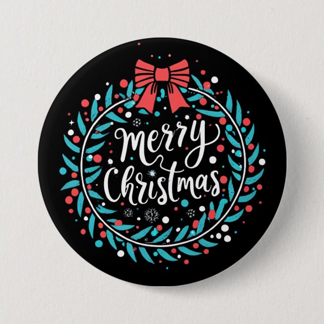Merry Christmas Berry Wreath Button (Front)