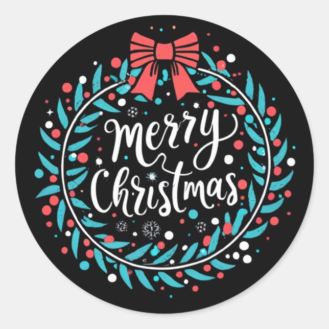 Merry Christmas Berry Wreath Classic Round Sticker (Front)