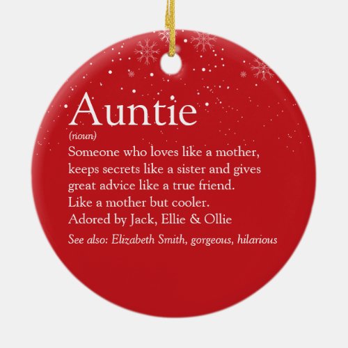Merry Christmas Best Aunt Auntie Definition Photo Ceramic Ornament