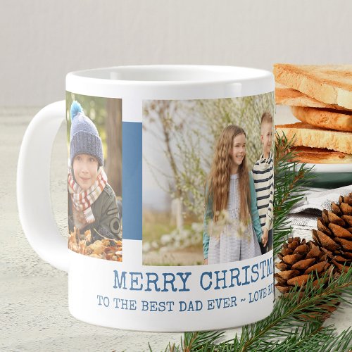 Merry Christmas Best Dad Ever 3 Photo Blue Giant Coffee Mug
