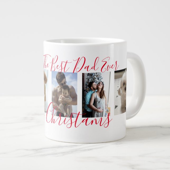 Merry Christmas Best Dad Ever 5 Photo Collage Giant Coffee Mug (Front Right)