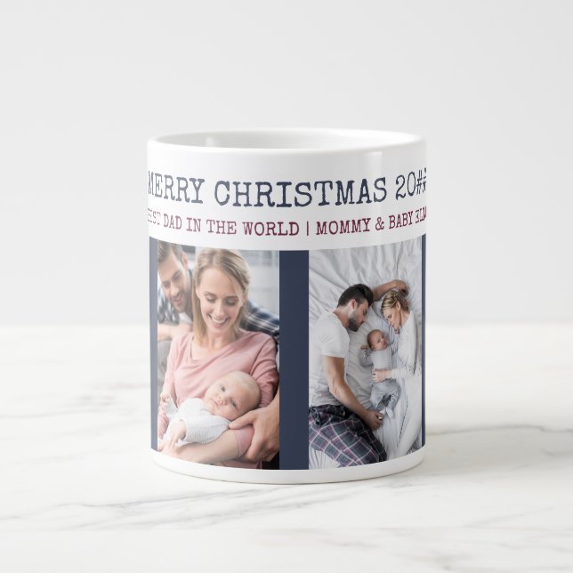 Merry Christmas Best Dad in the World 4 Photo Giant Coffee Mug (Front)