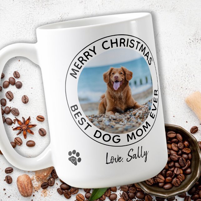 Merry Christmas Best Dog Mom Ever Pet Photo Coffee Mug (Creator Uploaded)