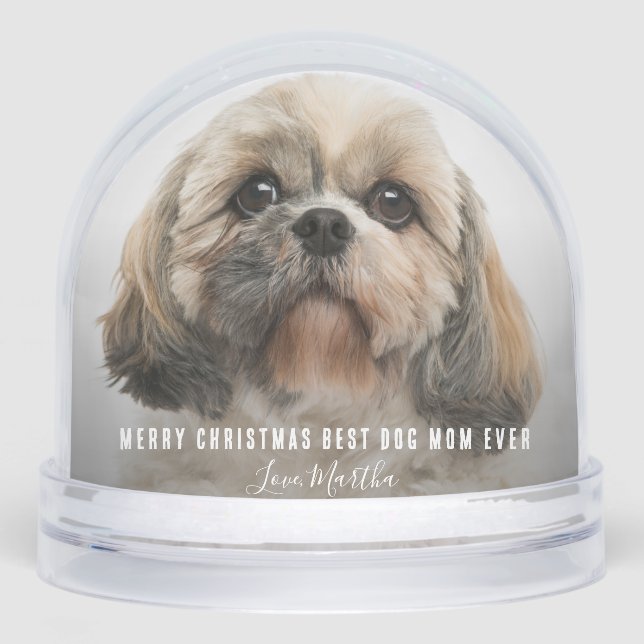 Merry Christmas Best Dog Mom Ever Photos Snow Globe (Front)