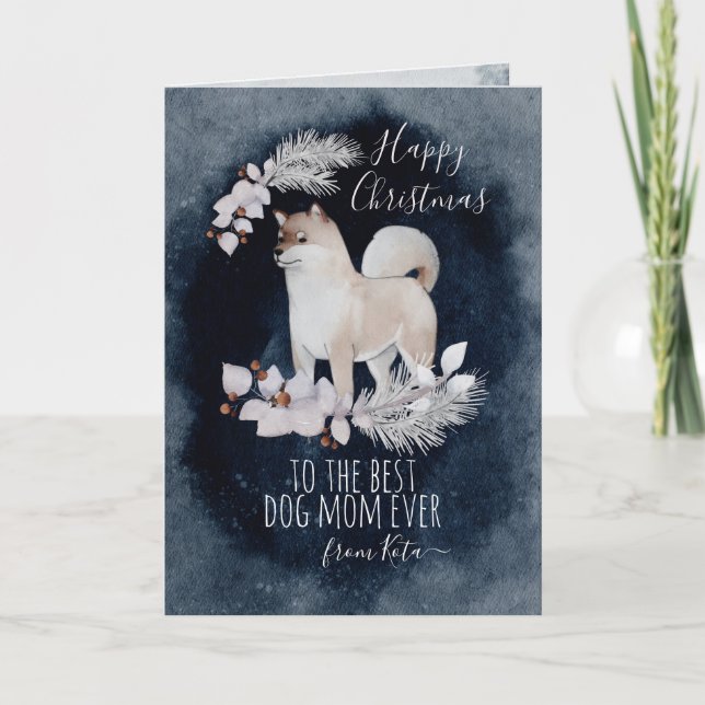 Merry Christmas Best Dog Mom Personalized Pet Holiday Card (Front)
