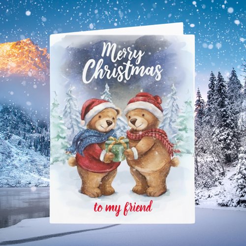 Merry Christmas Best Friend Cute Teddy Bears Holiday Card