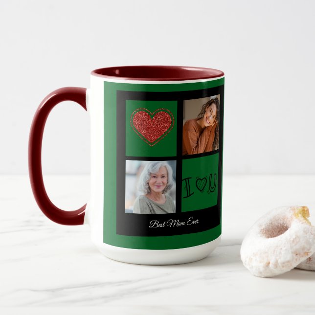 Merry Christmas Best Mom Ever Photo collage  Mug (With Donut)
