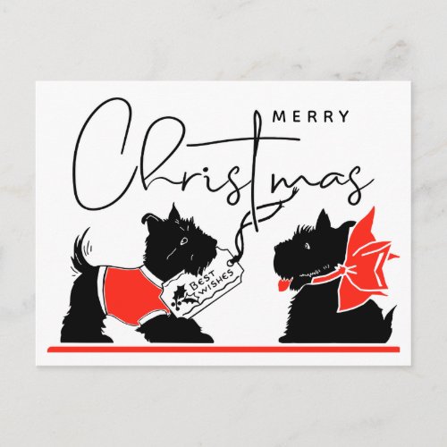 MERRY CHRISTMAS  Best Wishes Scottie Dogs Postcard