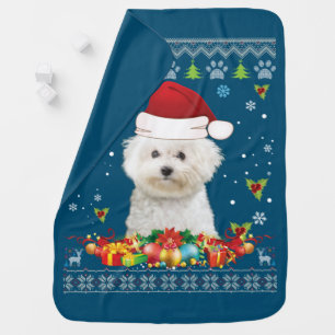 Merry Christmas Bichons Frise Dog Ugly Sweater  Baby Blanket