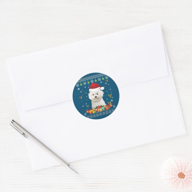 Merry Christmas Bichons Frise Dog Ugly Sweater  Classic Round Sticker (Envelope)