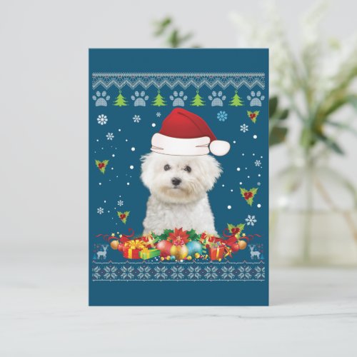 Merry Christmas Bichons Frise Dog Ugly Sweater  Thank You Card