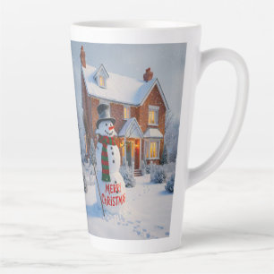 MERRY CHRISTMAS BIG SNOWMAN WINTER SCENE LATTE MUG