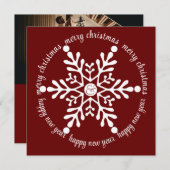 Merry Christmas Big White Snowflake, with Photo Holiday Card (Front/Back)
