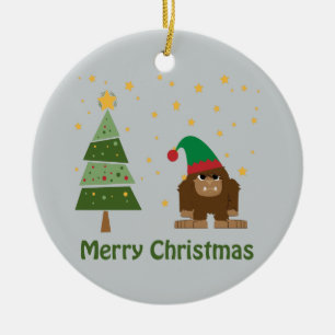 Merry Christmas Bigfoot Ceramic Ornament