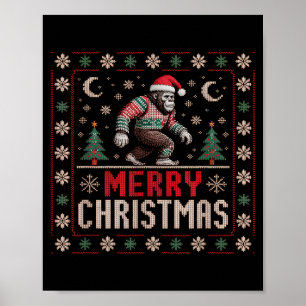 Merry Christmas Bigfoot Funny Ugly Sweater Art Poster