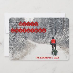 Merry Christmas — Biker Bringing Home the Tree Holiday Card