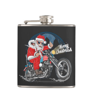 Merry Christmas Biker Santa Flask