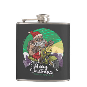 Merry Christmas Biker Santa Flask