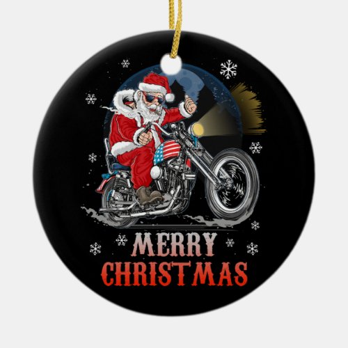 Merry Christmas Biker Santa Motorcycle Fan Xmas Ho Ceramic Ornament