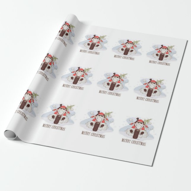 Merry Christmas Biker Santa Wrapping Paper (Unrolled)
