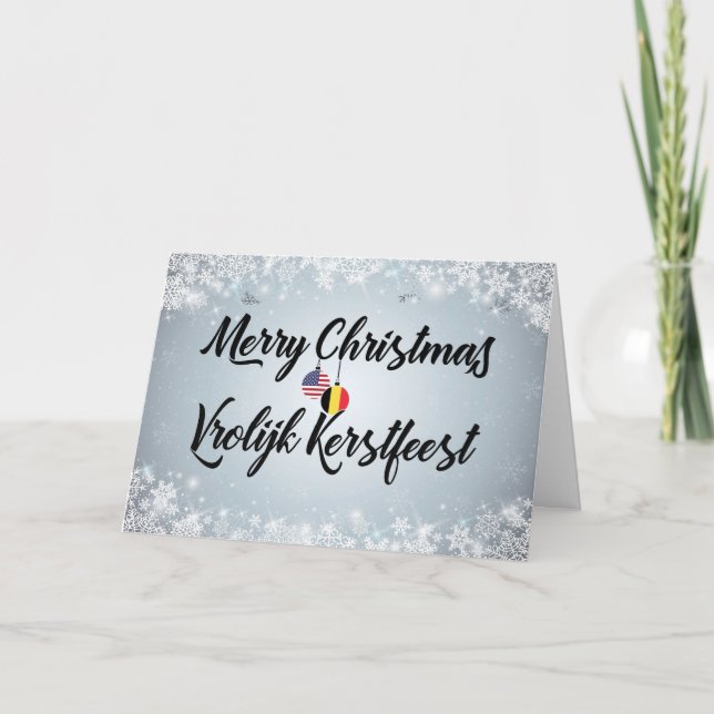Merry Christmas Bilingual Belgian American Card (Front)