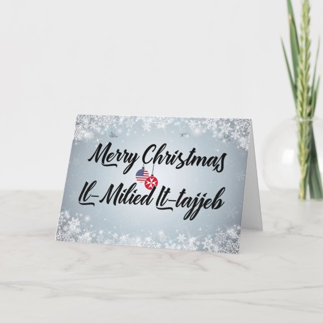 Merry Christmas Bilingual Maltese American Card (Front)