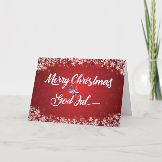 Merry Christmas Bilingual Norwegian American Card (Front)