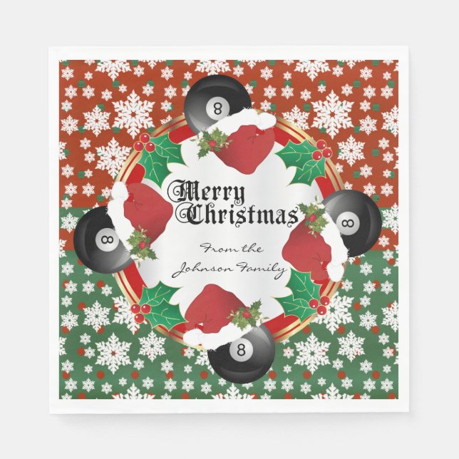 Merry Christmas Billiards Lovers Paper Napkins (Front)
