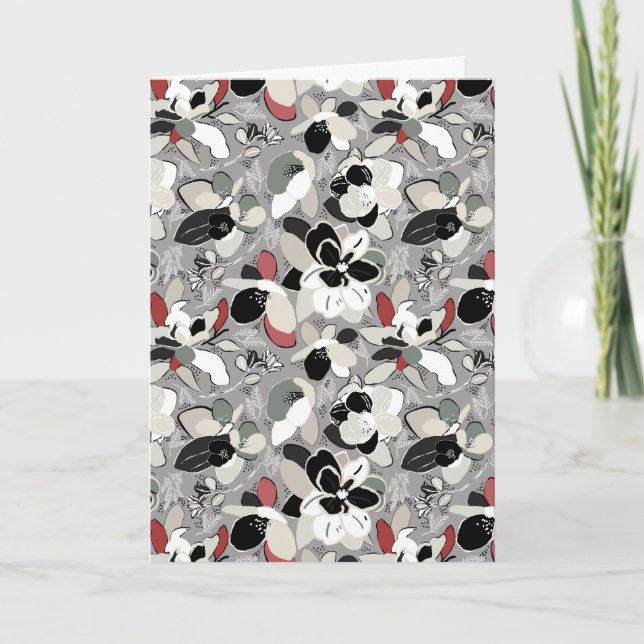 Merry Christmas Bird Floral Gray Green Holiday Card (Front)