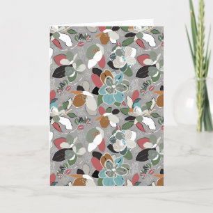 Merry Christmas Bird Floral Gray Holiday Card