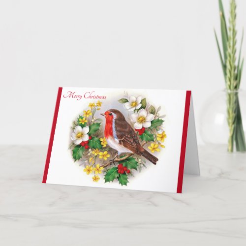 Merry Christmas Bird in Natural Floral Setting Hol Holiday Card