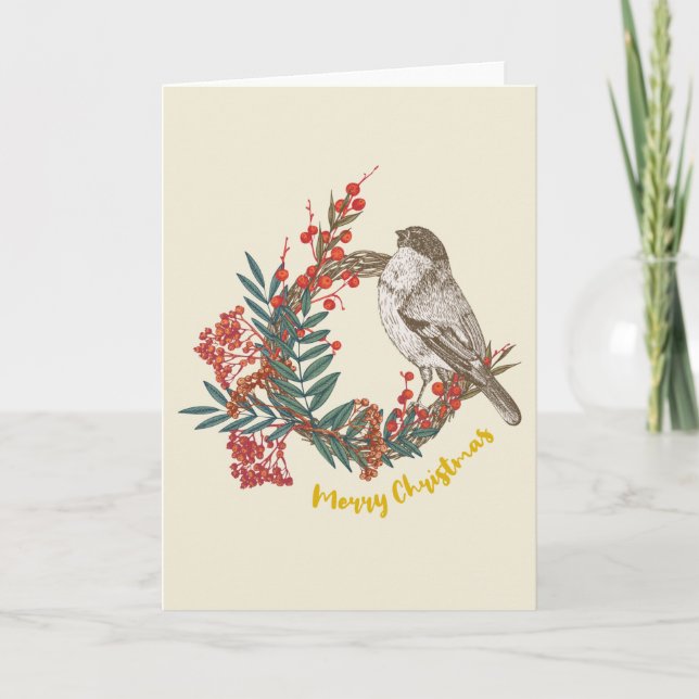 Merry Christmas Bird Wreath Card (Front)