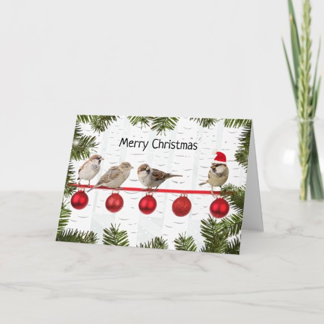 Merry Christmas Birds on a Limb Holiday Card (Front)