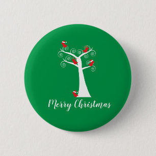 Merry Christmas Birds Red in a Tree Personalize Button