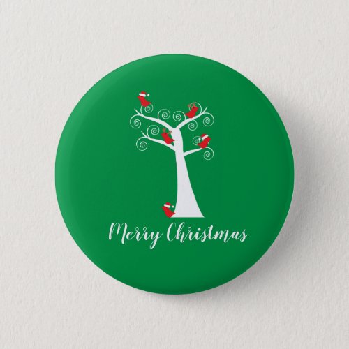 Merry Christmas Birds Red in a Tree Personalize Button