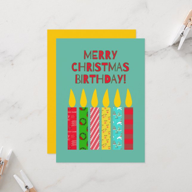 Merry Christmas Birthday Colorful Candles (Front/Back In Situ)