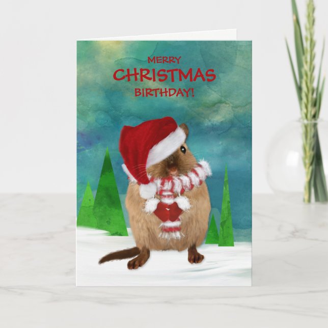 Merry Christmas Birthday Gerbil Santa Hat Holiday (Front)