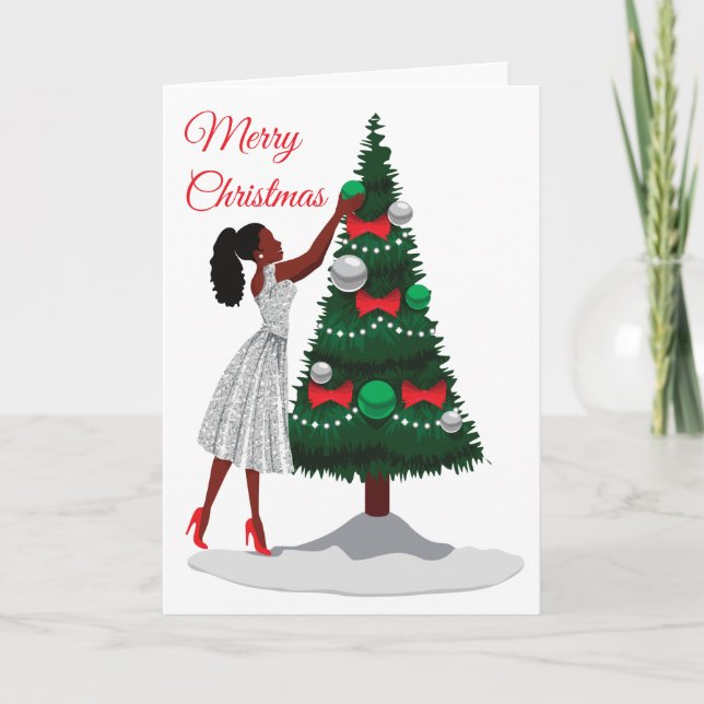 Merry Christmas Black African American Woman Card  (Front)
