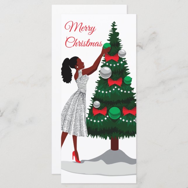 Merry Christmas Black African American Woman Card (Front/Back)