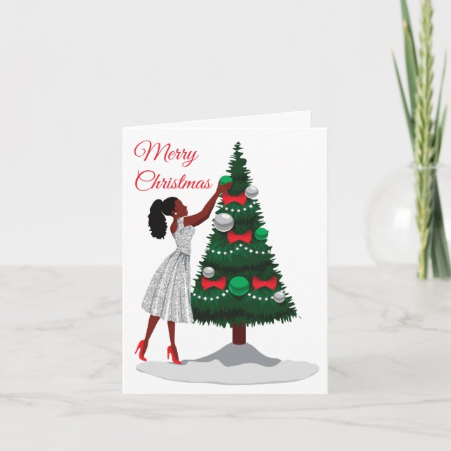 Merry Christmas Black African American Woman Note Card (Front)