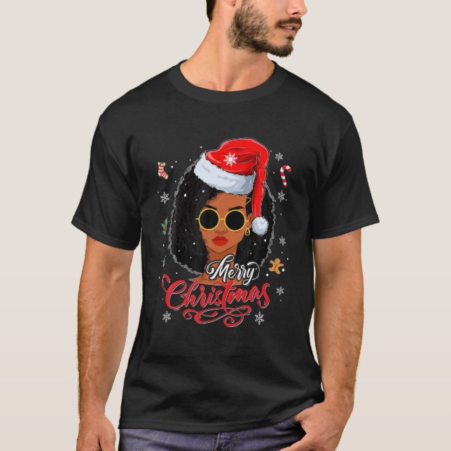 Merry Christmas Black African American Xmas Santa  T-Shirt (Front)