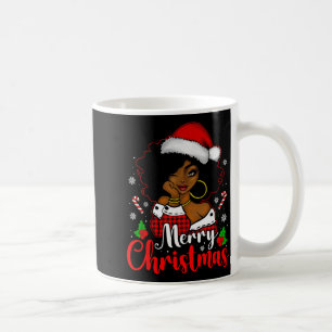 Merry Christmas Black African Girl Santa Hat Xmas Coffee Mug