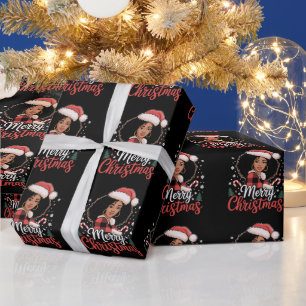 Merry Christmas Black African Girl Santa Hat Xmas Wrapping Paper