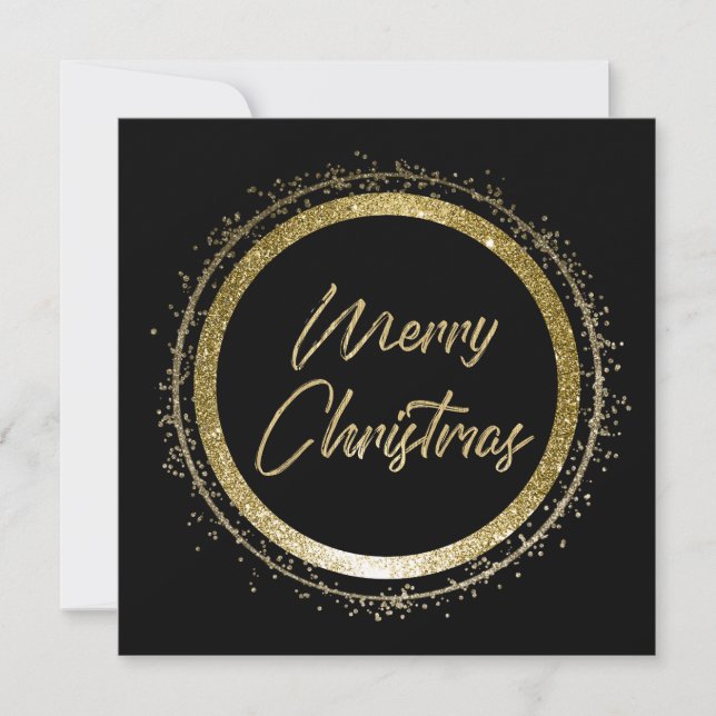 Merry Christmas Black and Gold Christmas  Holiday Card (Front)