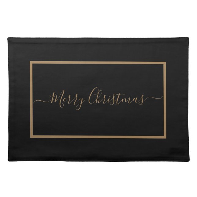 Merry Christmas black and gold  Cloth Placemat (Front)