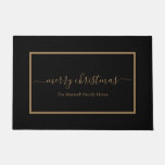Merry Christmas black and gold family name Doormat