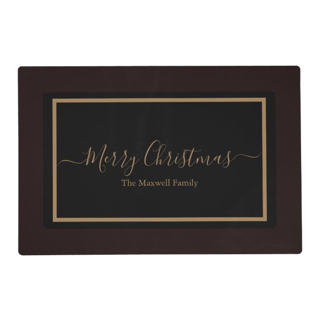 Merry Christmas black and gold family name Placemat (Front)
