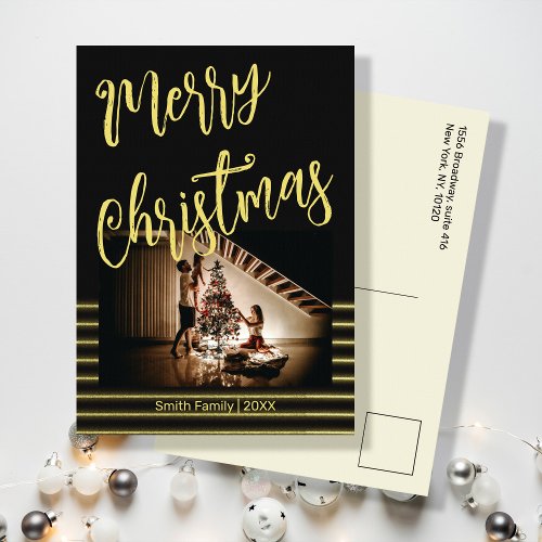 Merry Christmas Black and Gold  Photo Postcard