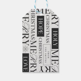 Merry Christmas | Black And Grey Customizable Name Gift Tags